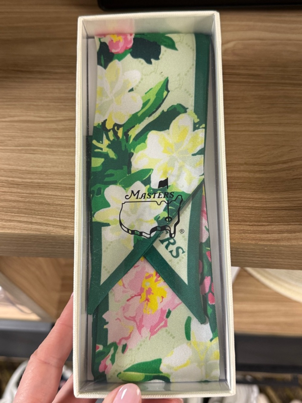 Masters Green Floral Tie with Pink and White Blooms